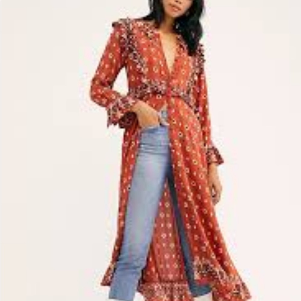 Free People Rust Floral Button-up Midi Dress